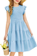 Arshiner Girls Summer Flutter Short Sleeve Sundress with Pockets