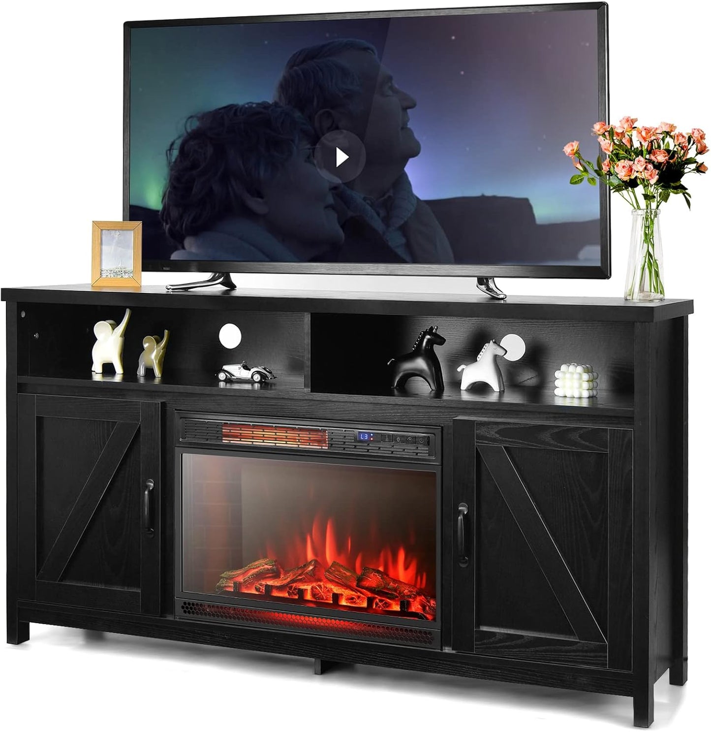 Tangkula 65 Electric Fireplace TV Stand, 3 Flame Settings