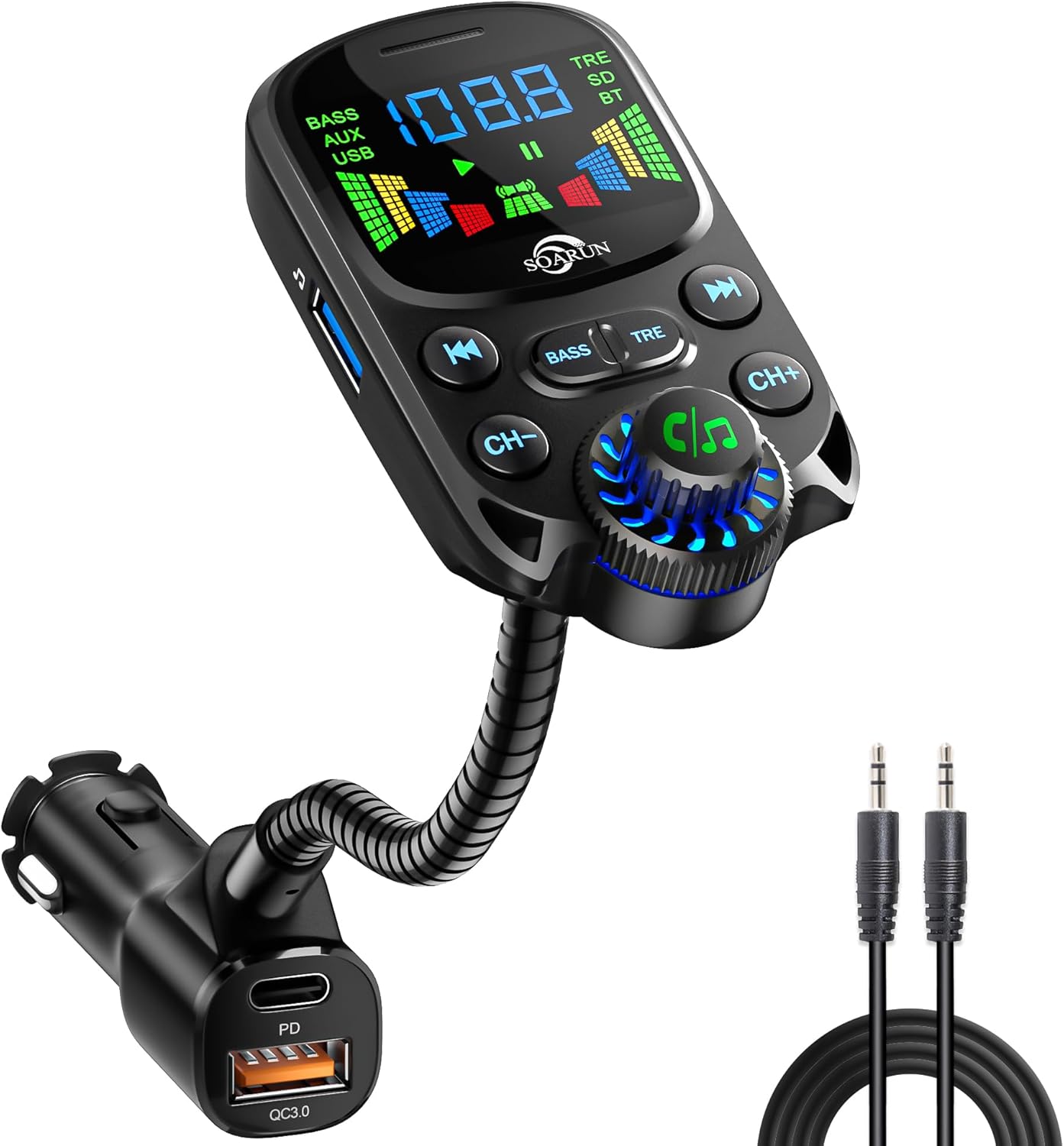 SOARUN Bluetooth Car Adapter - PD30W Fast Charge - HiFi Player - Hands-Free Calling