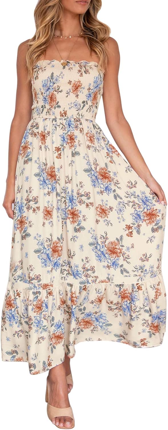 ZESICA Women's Summer Strapless Dress for Beach and Parties