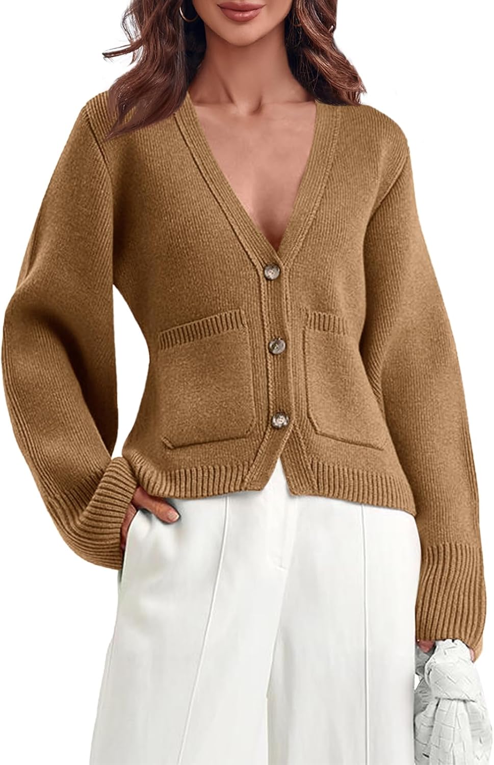 Saodimallsu Womens Deep V Neck Cardigan Sweater for Fall Style