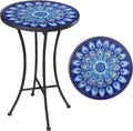 14in Blue Feather Mosaic Outdoor Side Table - 21in Patio Stand