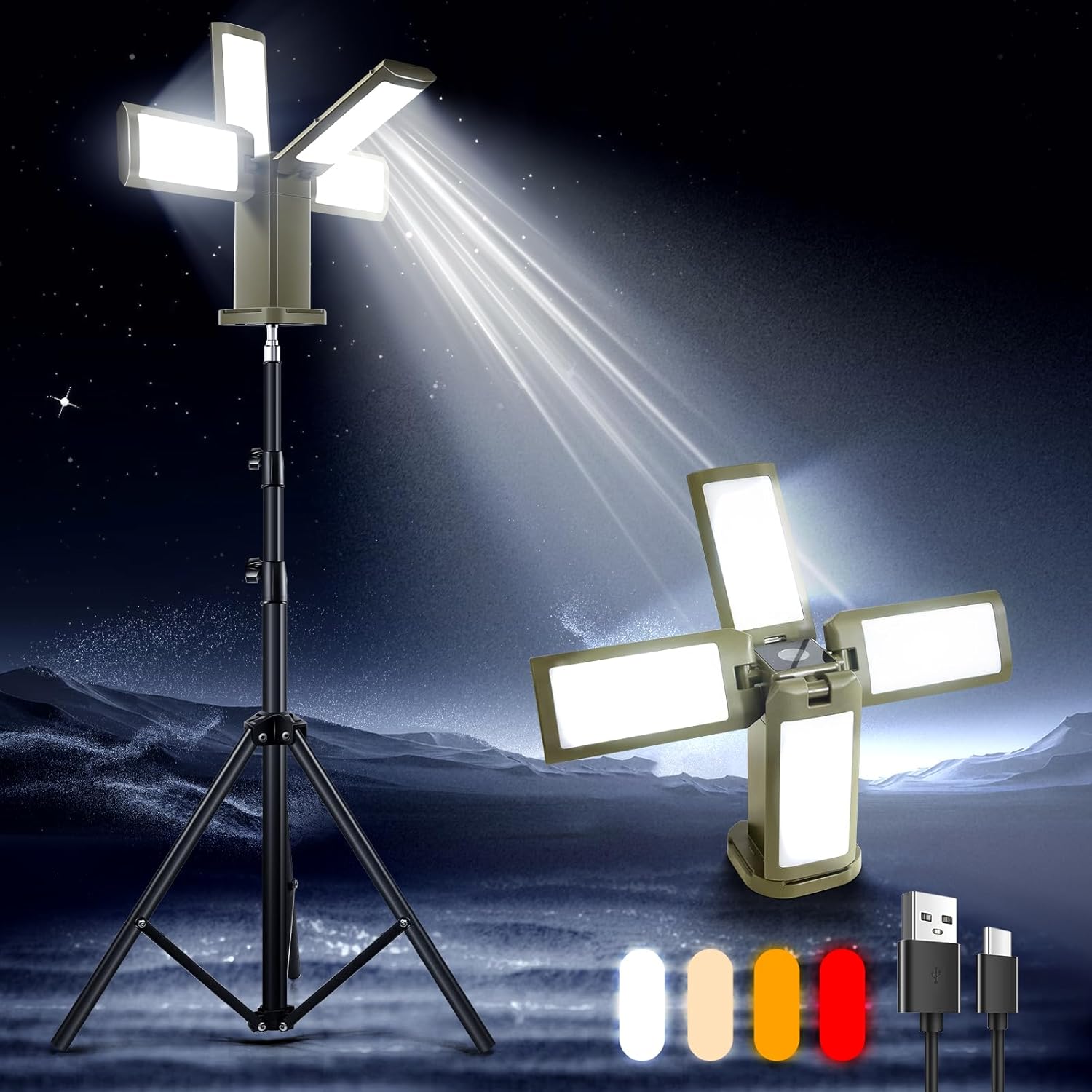 ChlorStar Rechargeable Work Light Tripod - 14000mAh Power