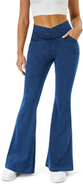 Bell Bottom Jeans for Women Trendy Crossover Stretchy
