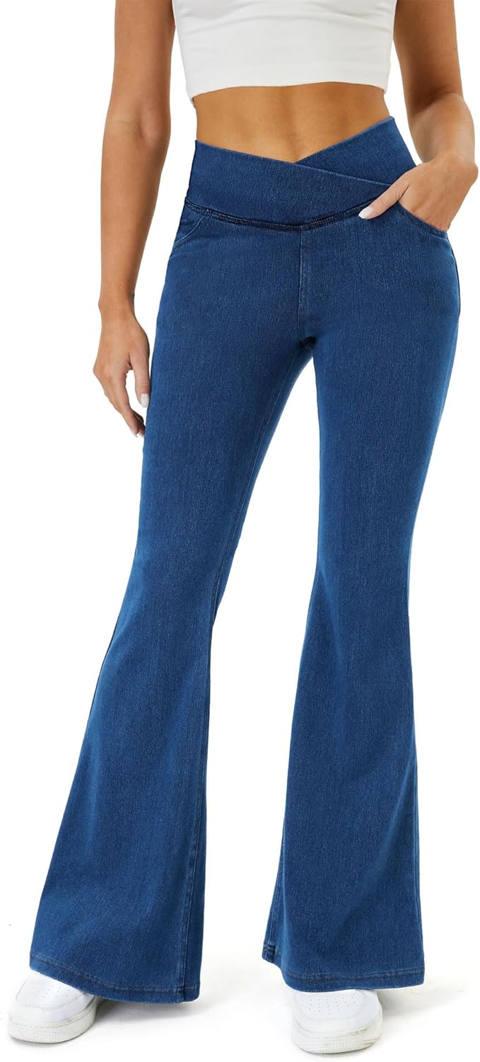 Trendy Crossover Stretchy Bell Bottom Jeans for Women