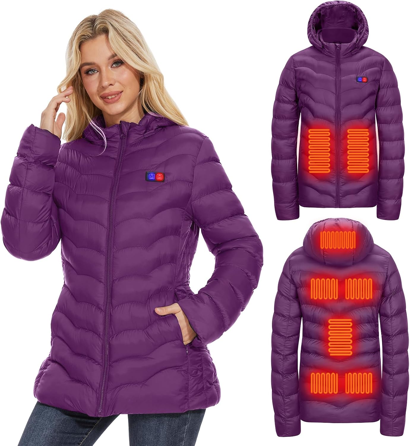 Womens Heated Jacket with 10000mAh Battery Pack for Comfort