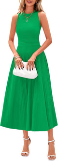 Spring Casual Midi Dress A Line Pleated Sleeveless - Flattering Shape