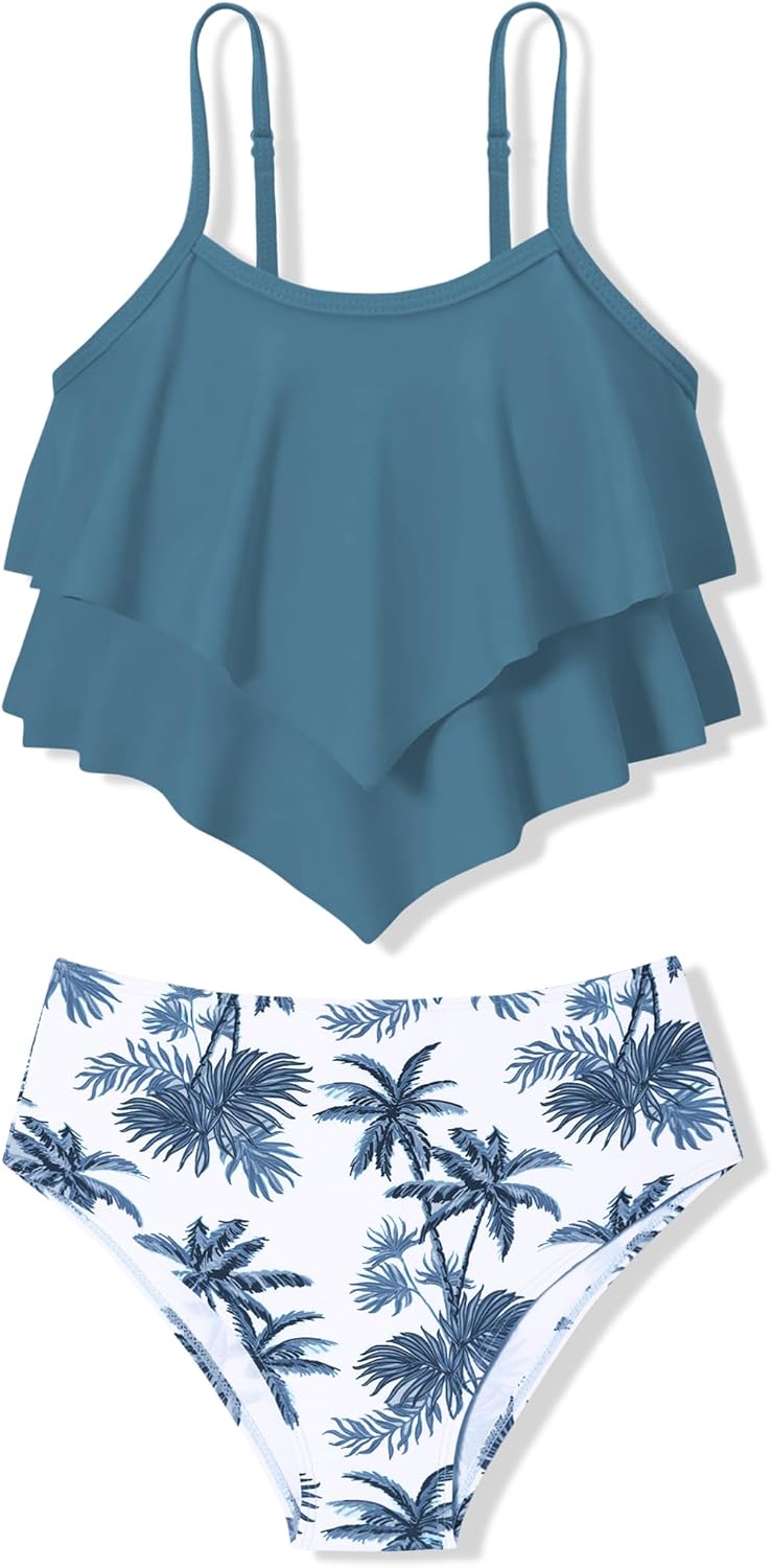 Oklady Girls Swimsuit 2 Piece Bikini Set with Ruffles and Comfort