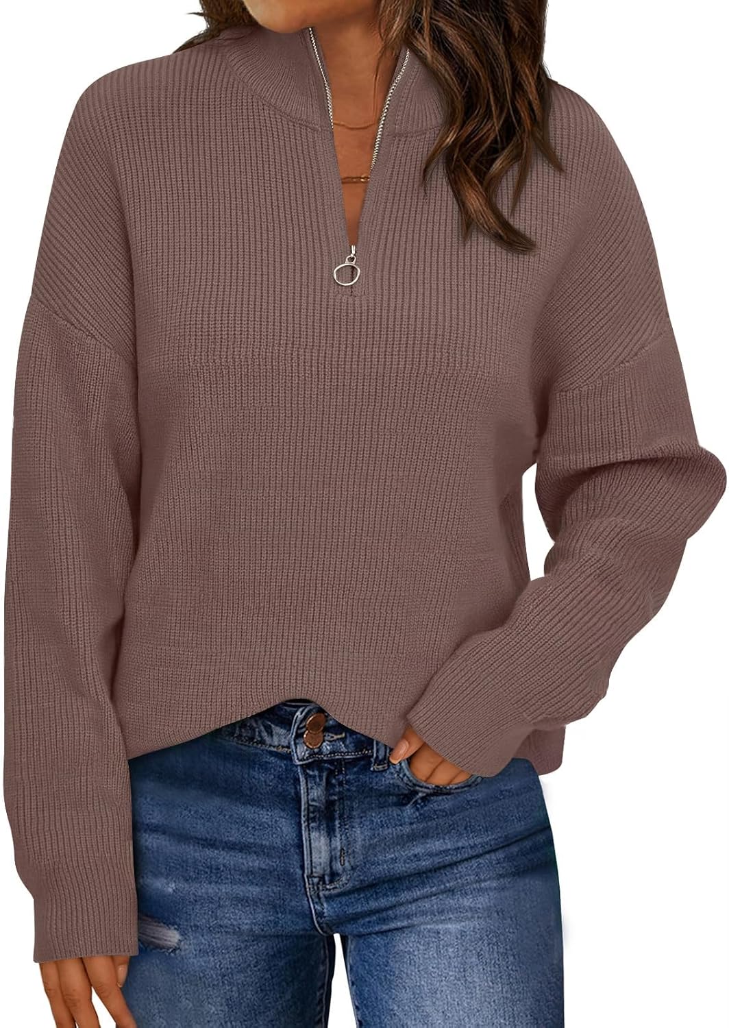 LILLUSORY Women's Quarter Zip Striped Oversized Sweater
