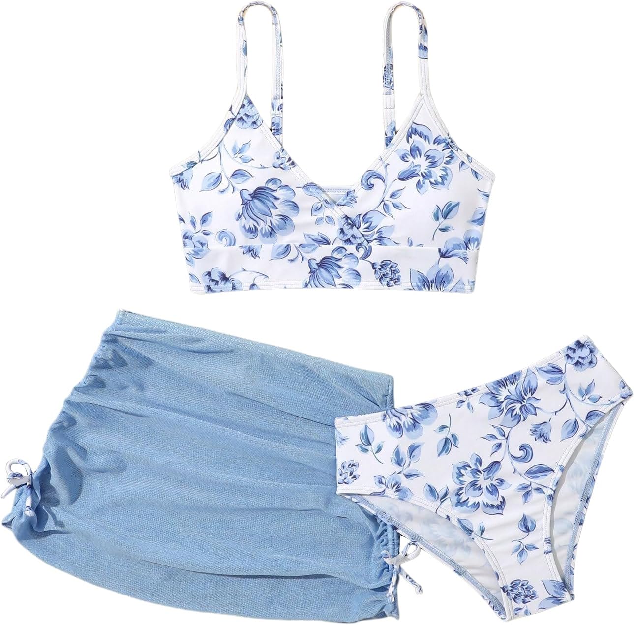 COZYEASE Girls' Floral Print Bikini Swimsuit 3 Piece Set