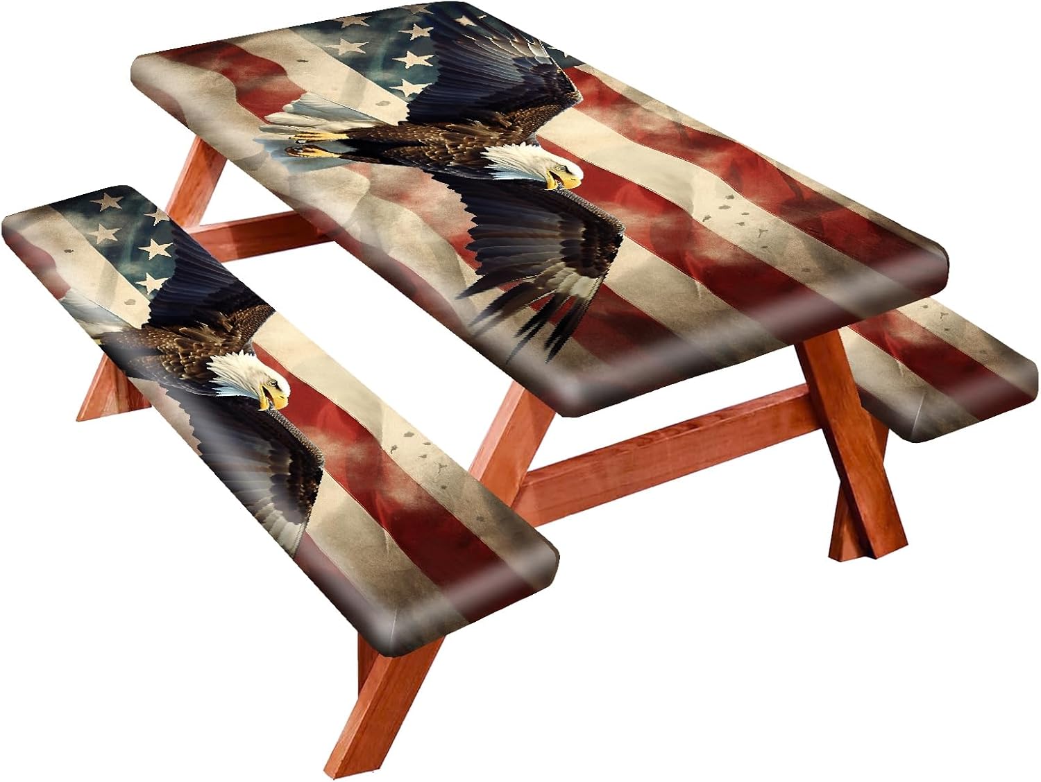 American Flag Eagle Picnic Table Cover Set - Waterproof & Oil-Proof