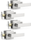 Probrico Square Door Lever 4 Pack Satin Nickel Passage Knobs - Durable