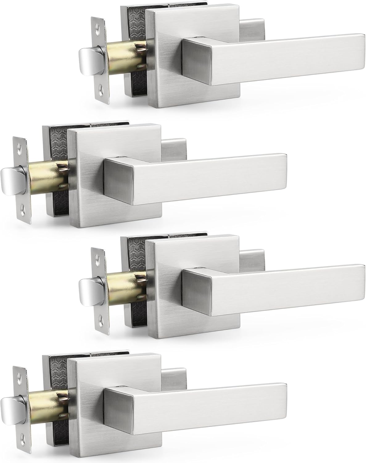 Probrico 4 Pack Square Door Lever Lockset in Satin Nickel Finish