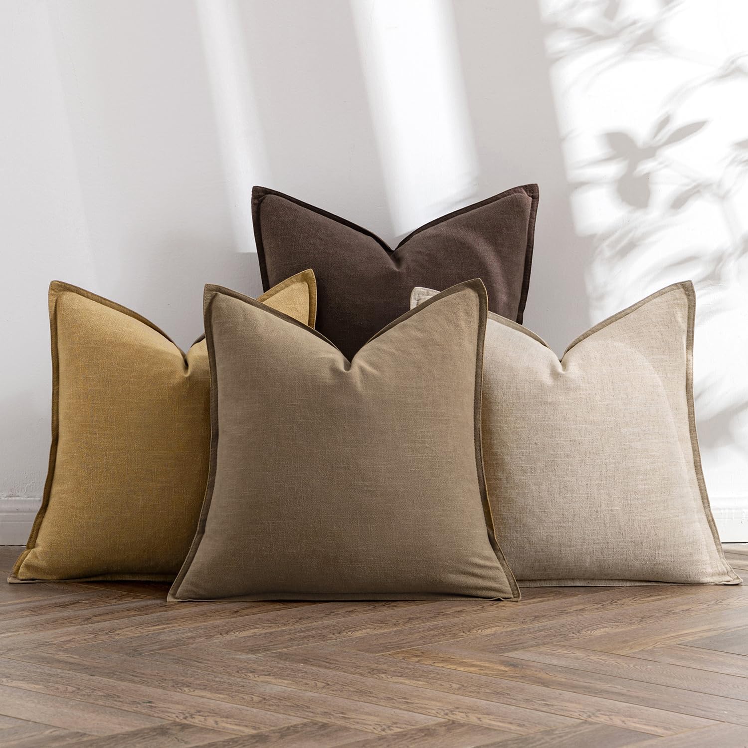 MIULEE Neutral Gold/Brown Linen Pillow Covers for Modern Decor