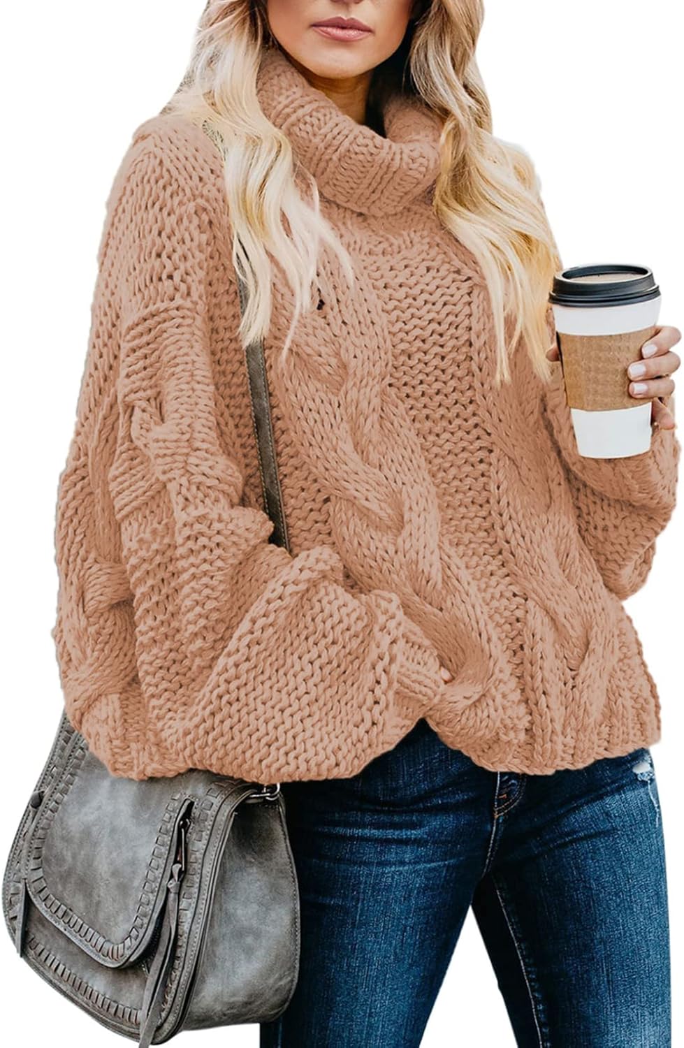 Dokotoo Womens Turtleneck Cable Knit Sweater for Winter Style