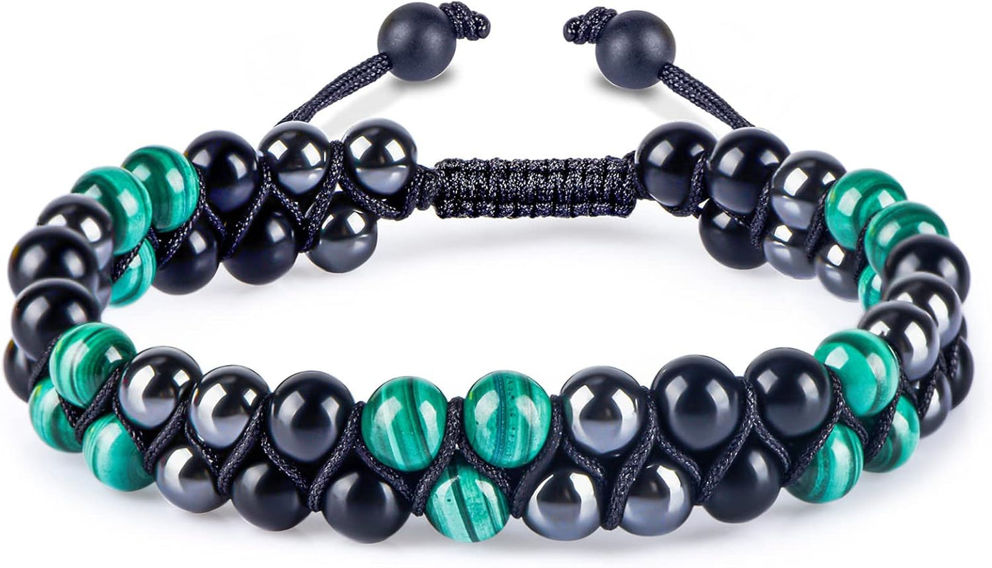 Malachite Crystal Black Obsidian Bracelet for Stress Relief