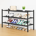 3 Tier Bamboo Shoe Rack Black - Long Stackable Shoe Organizer