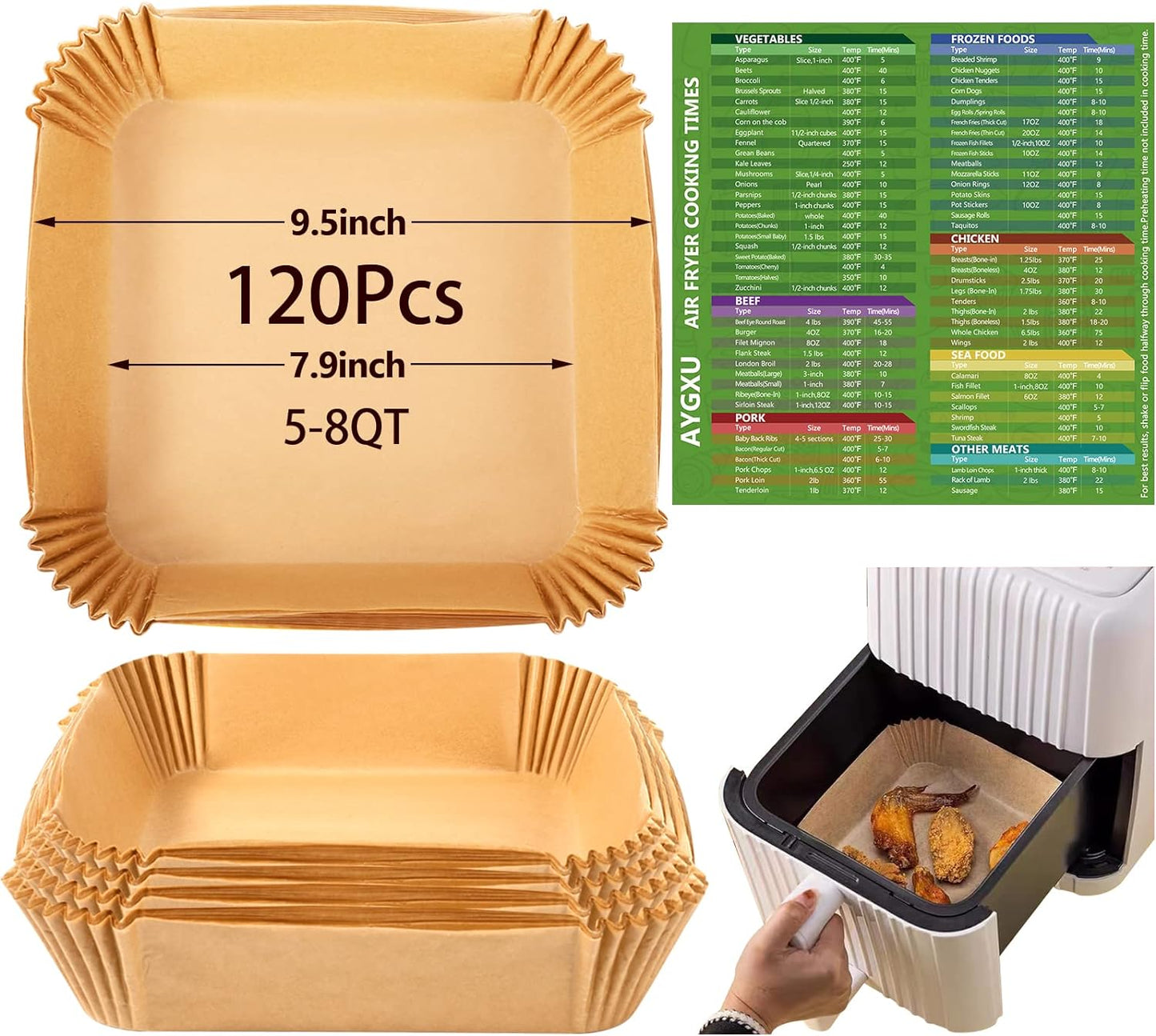120PCS Non-Stick Air Fryer Liners: Oil-Proof & Food Grade