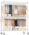 3 Tier Garment Rack with Wheels - Heavy Duty Portable Closet