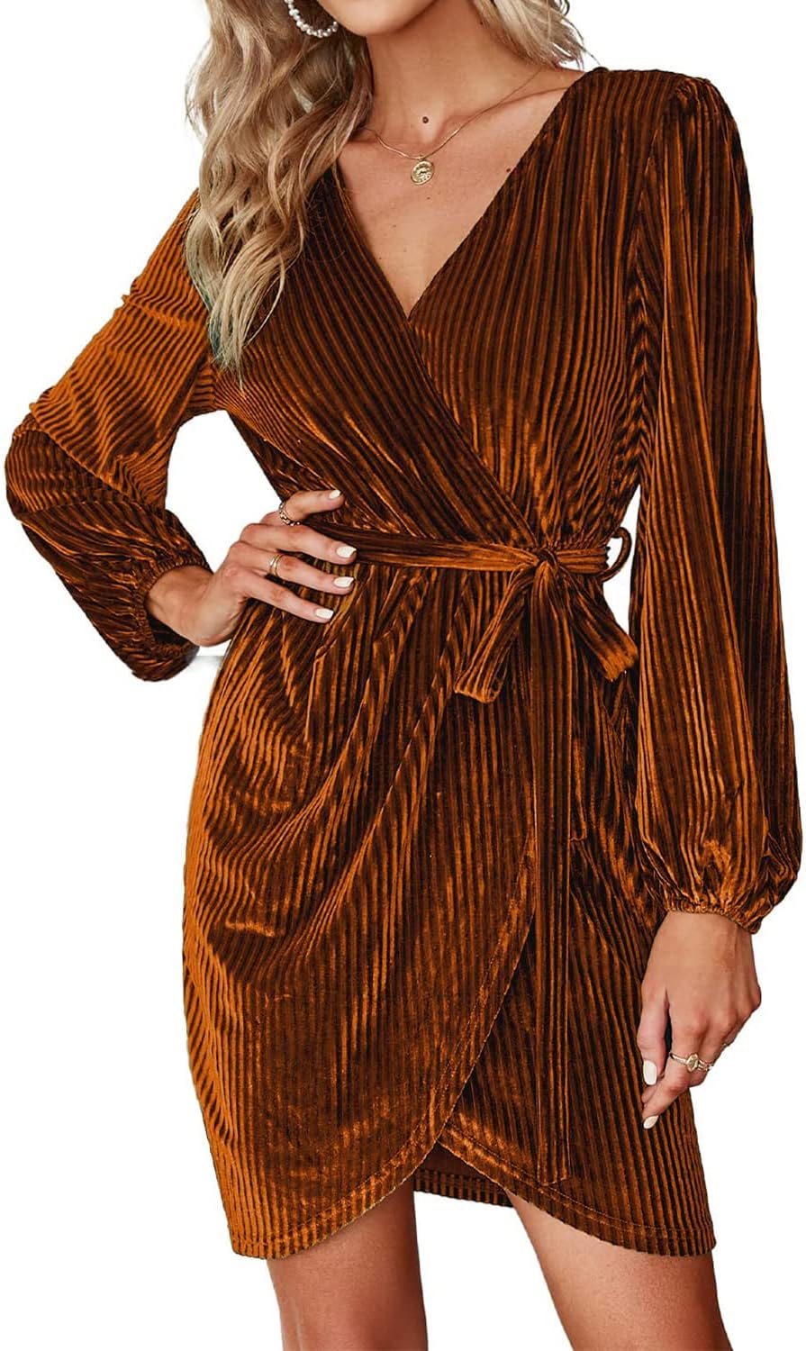 BerryGo Women's Long Sleeve Wrap Mini Dress for Cocktail Parties