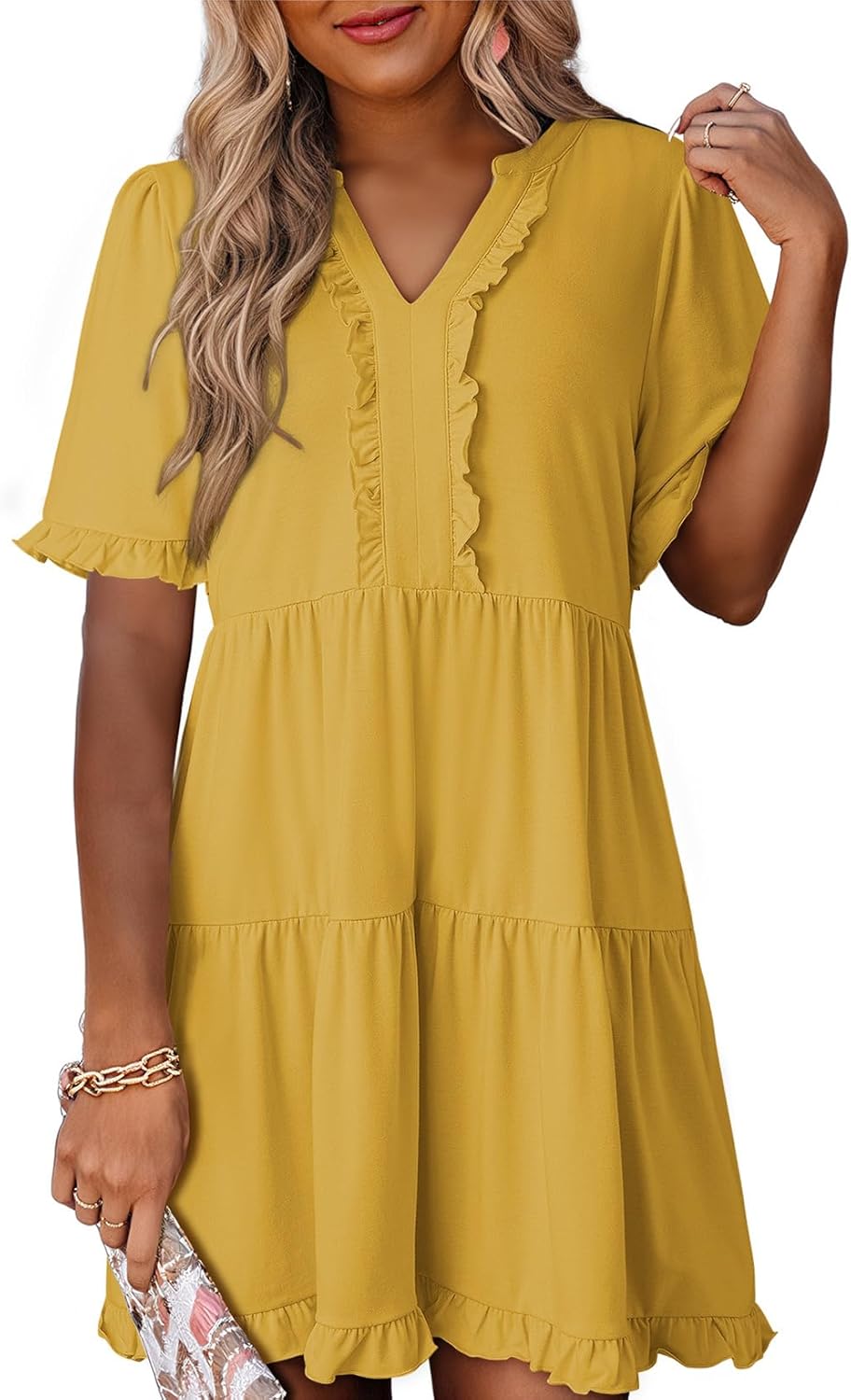 Dokotoo Womens Dresses V Neck Short Sleeve Casual A Line Dress