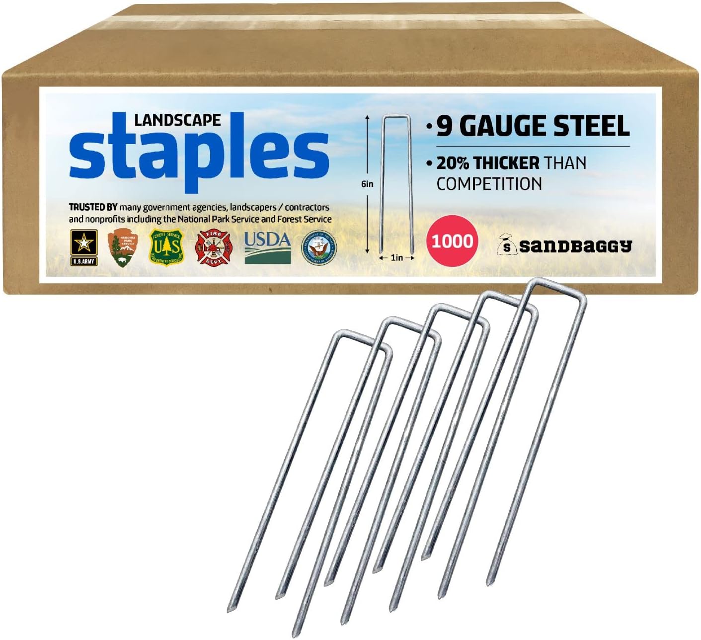 Sandbaggy 6 Inch Landscape Sod Staples - Tough 9 Gauge Steel
