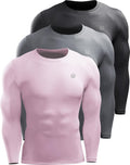 Men's 3-Pack Dry Fit Compression Long Sleeve Shirts - Performance