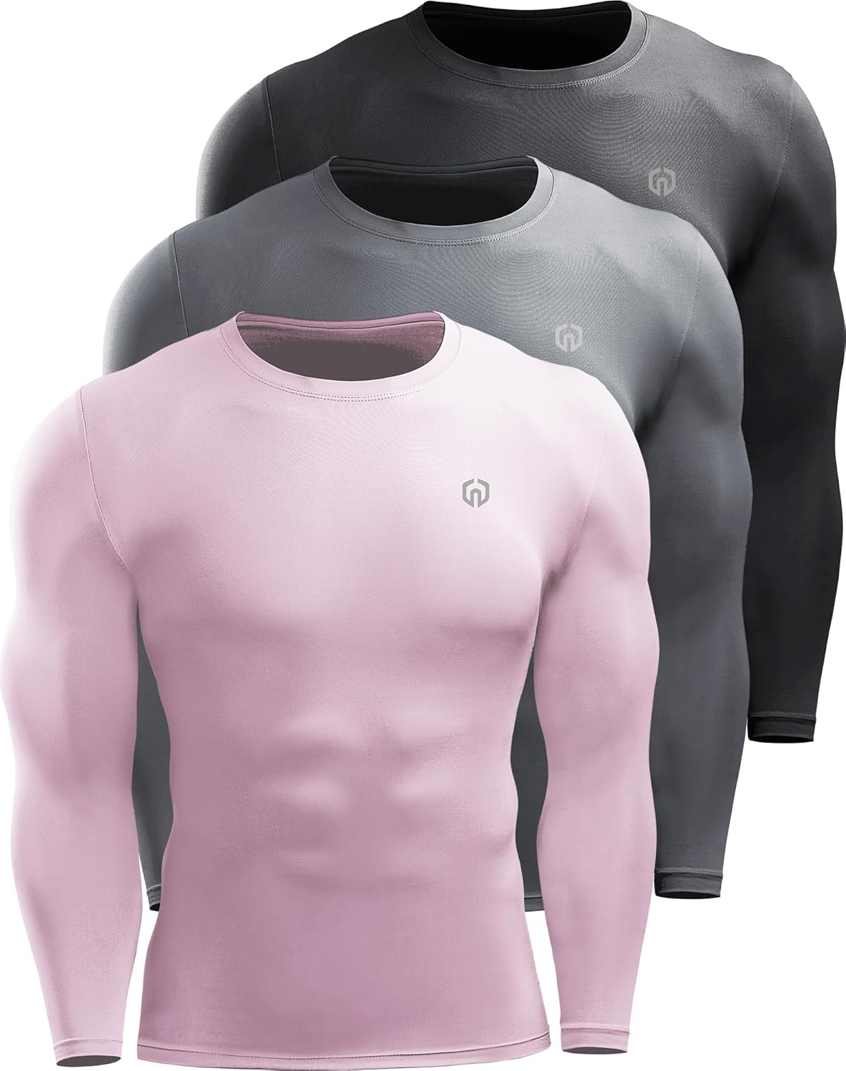 NELEUS Men's 3 Pack Dry Fit Long Sleeve Compression Shirts