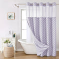 Extra Long No Hook Boho Farmhouse Shower Curtain with Snap-in Liner