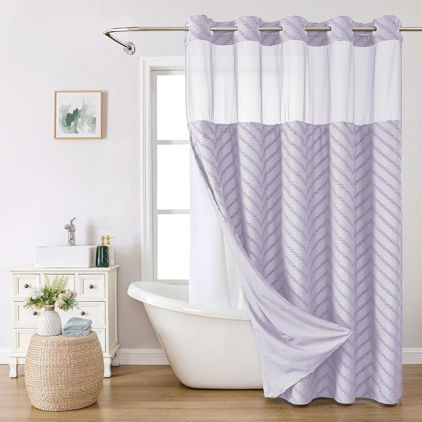 Extra Long No Hook Boho Farmhouse Shower Curtain for Bathroom