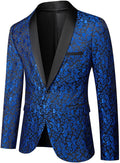 Men Black Tuxedo Floral Suit - Slim Fit Shawl Lapel Prom Jacket