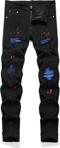 OIIIO Men's Patch Ripped Stretch Regular Fit Jean (Style G3KR)