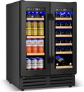 Wine and Beverage Refrigerator Black 24 in Dual Zone Beverage Cooler