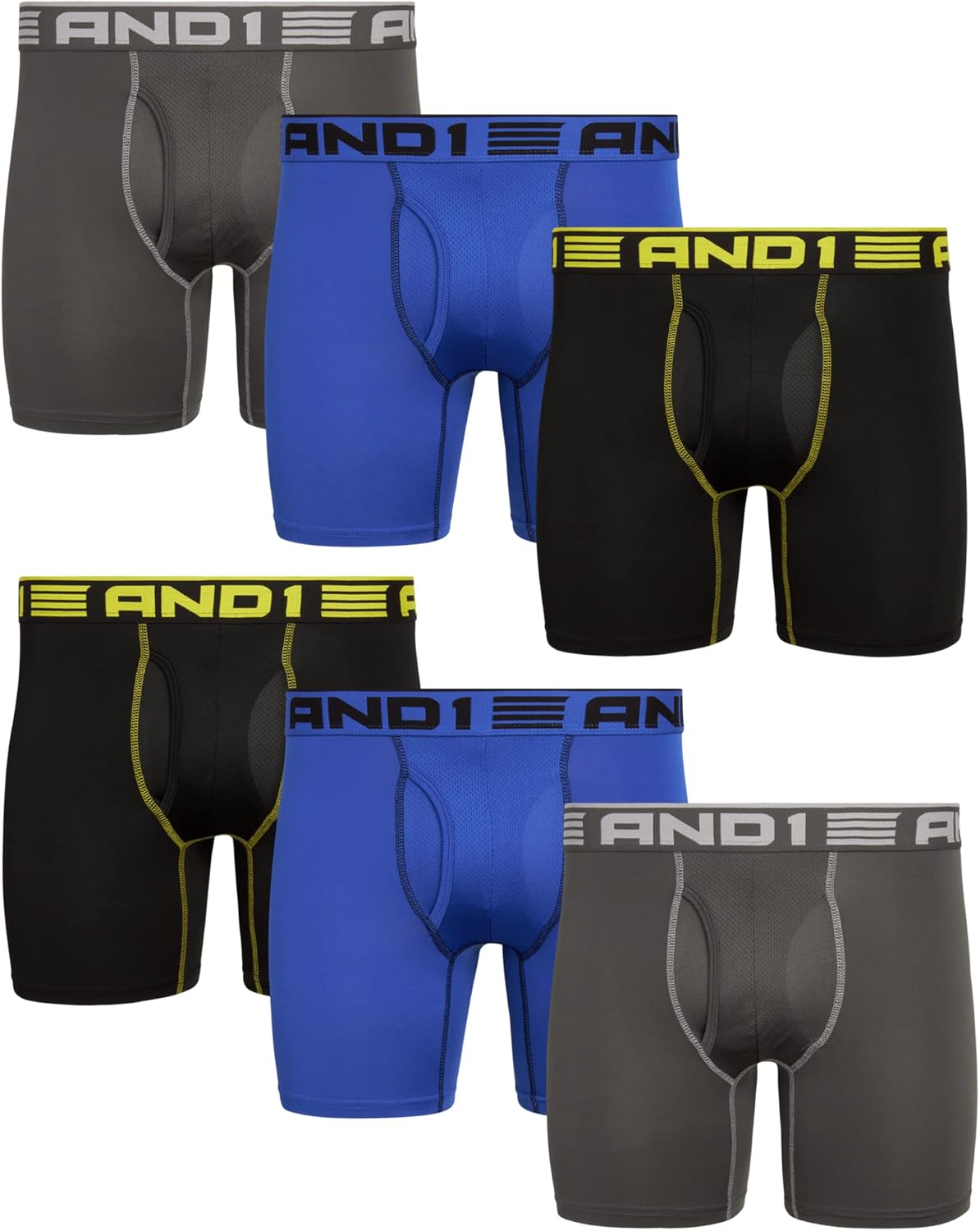 AND1 Mens Boxer Briefs - 6 Pack Stretch Performance Underwear