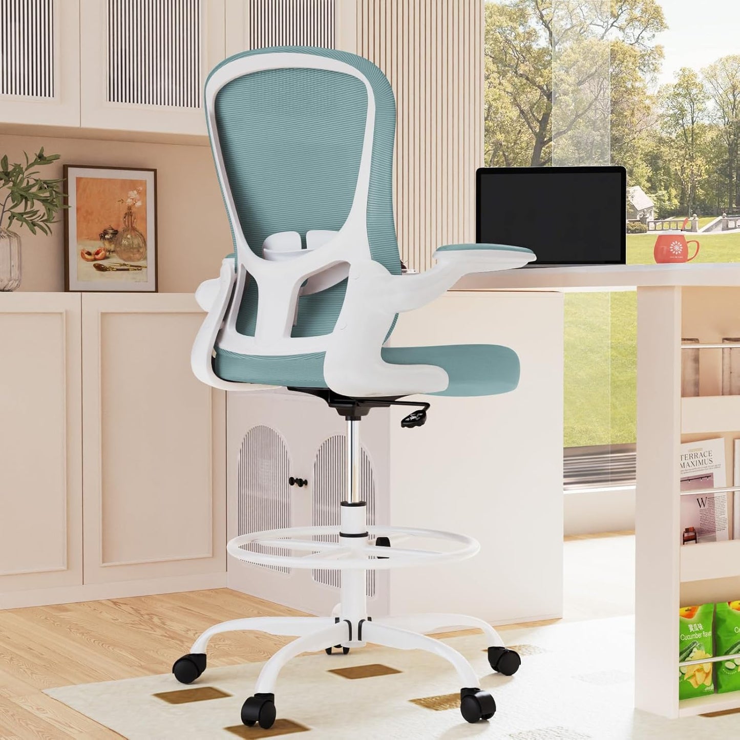 Ergonomic Drafting Chair with Adjustable Footrest and Lumbar Support