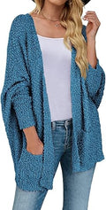 Women's Fuzzy Popcorn Batwing Sleeve Cardigan Sweater by Merokeety