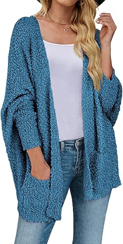 MEROKEETY Women's Fuzzy Popcorn Batwing Sleeve Cardigan Sweater