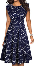 YATHON Women's Vintage Ruffle Floral A-Line Dress - Flattering Fit