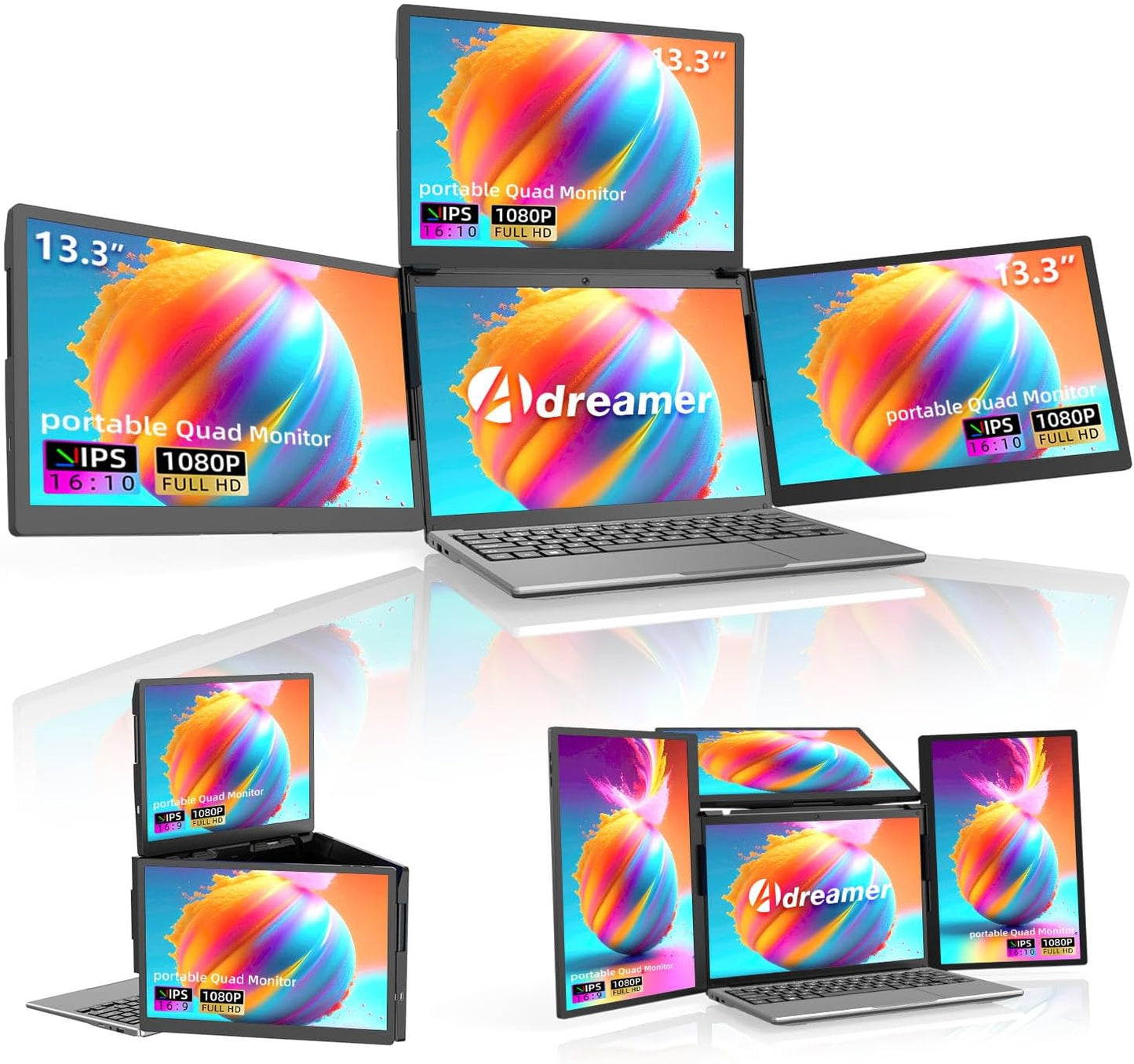 Transform Your Laptop with ADREAMER 13.3in Triple Screen Extender