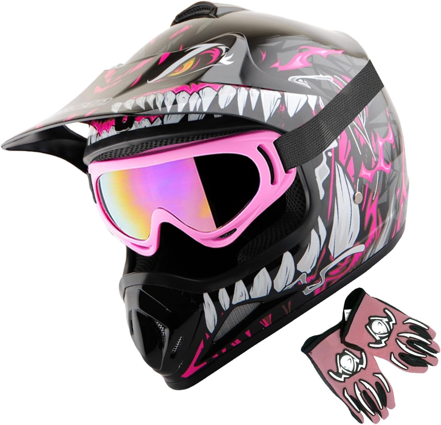 WOW Youth Kids Motocross Helmet Goggles and Gloves Bundle
