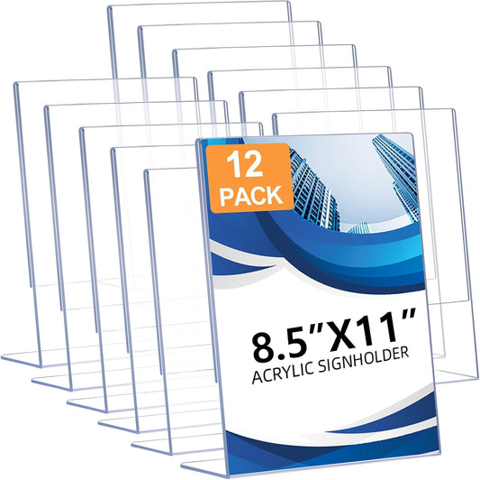 12 Pack Acrylic Sign Holder 8.5 x 11 for Tabletop Displays
