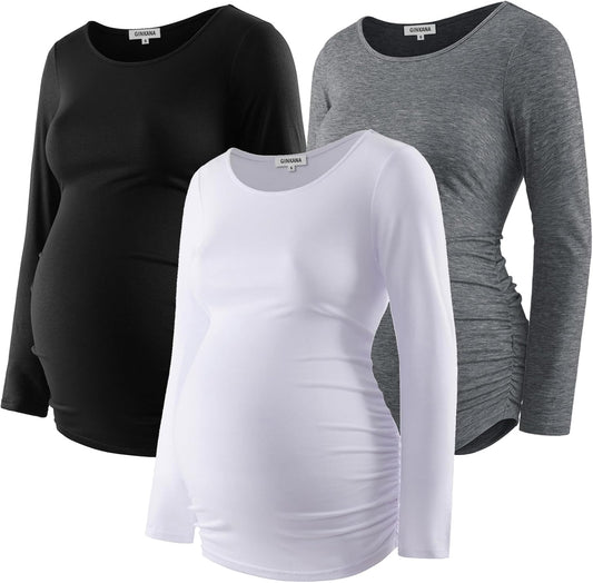 GINKANA Women's Baseball Crew Neck Flower Raglan Sleeve Maternity Top