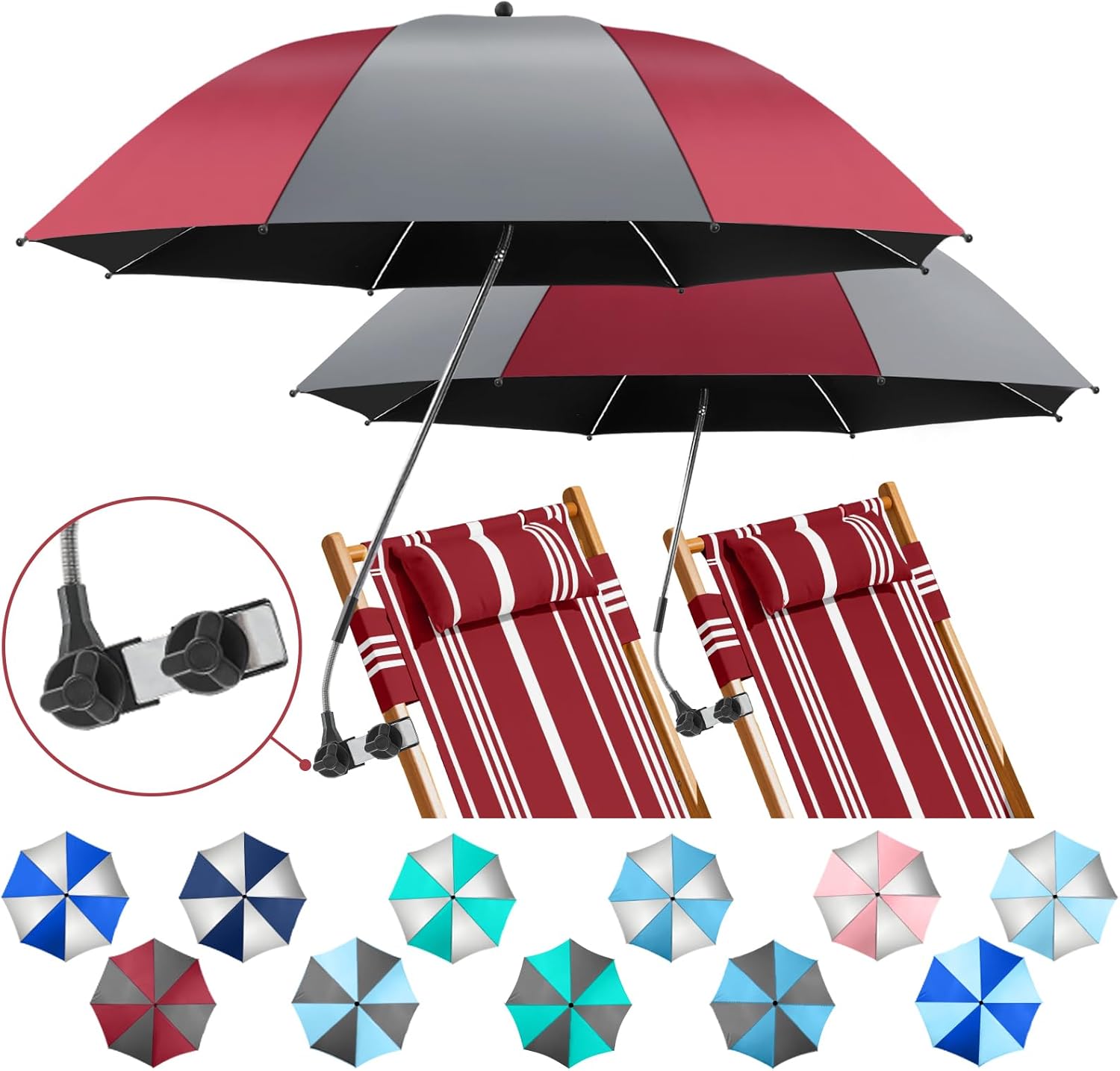 2 Pack Beach Umbrella with 360 Clamp for Ultimate Sun Protection