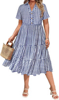 Plus Size Collared Vneck Midi Ruffle Dress for Curvy Women