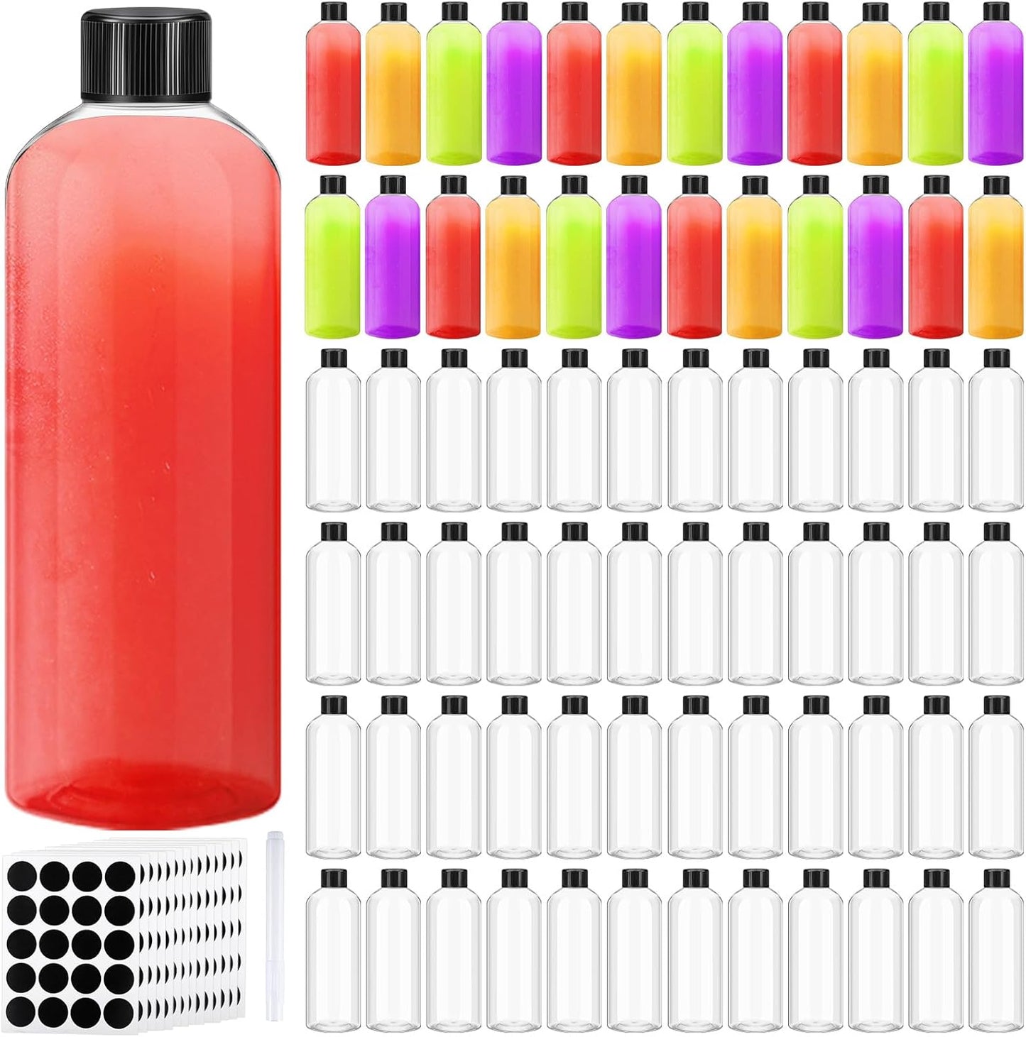 Dandat 100 Pcs Plastic Juice Bottles for Smoothies and More
