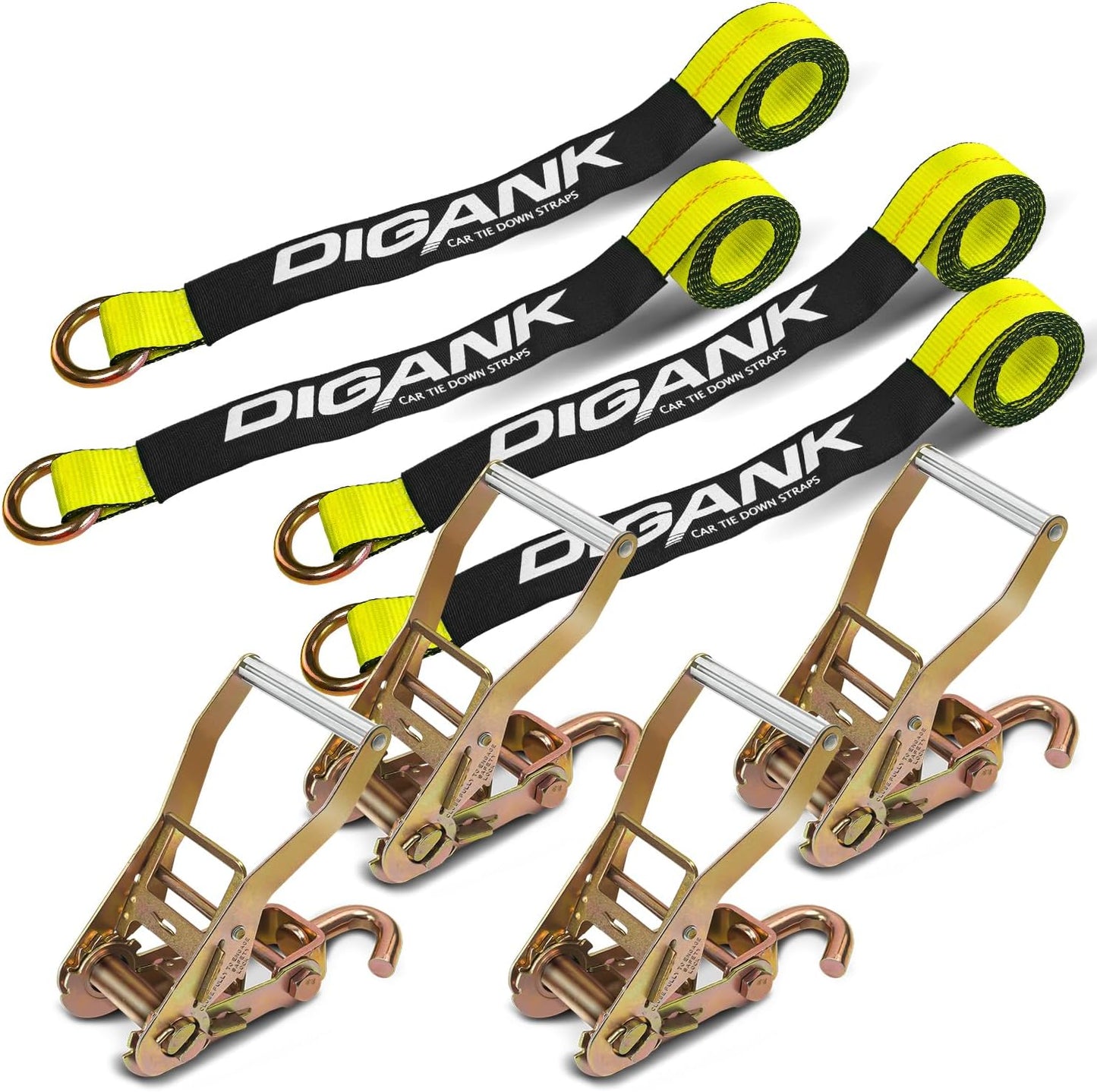 Car Tie Down Straps 4PK with J Finger Hook for Secure Cargo