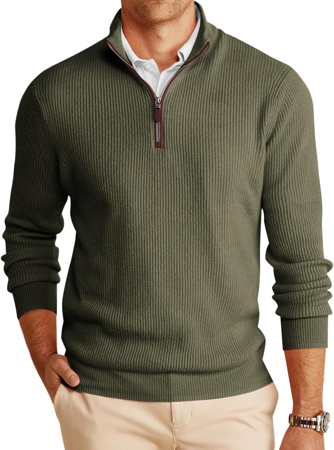 Runcati Mens Quarter-Zip Pullover Sweater for Winter Warmth