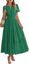 Womens Summer 2025 Midi Maxi Dress V Neck Elastic Waist - With Pockets