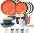 64PCS Wheat Straw Dinnerware Set for 8 - Durable, BPA Free