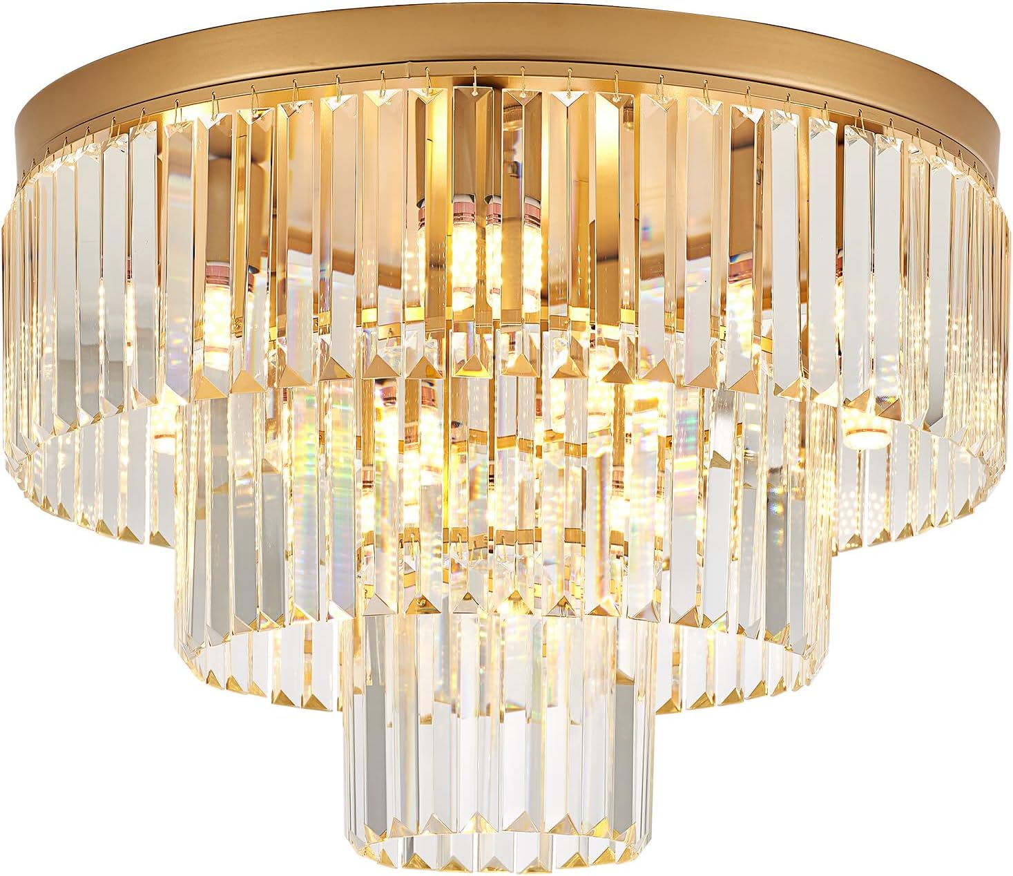 10-Light Gold Crystal Ceiling Light Fixture for Modern Homes